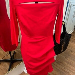 Alex Evenings Red Ruched Cut Out Sheath Dress